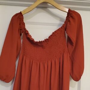 Rust Orange Smocked Dress